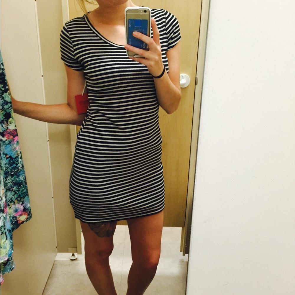 Mossimo Supply Co. Black and White Striped T-shirt Dress